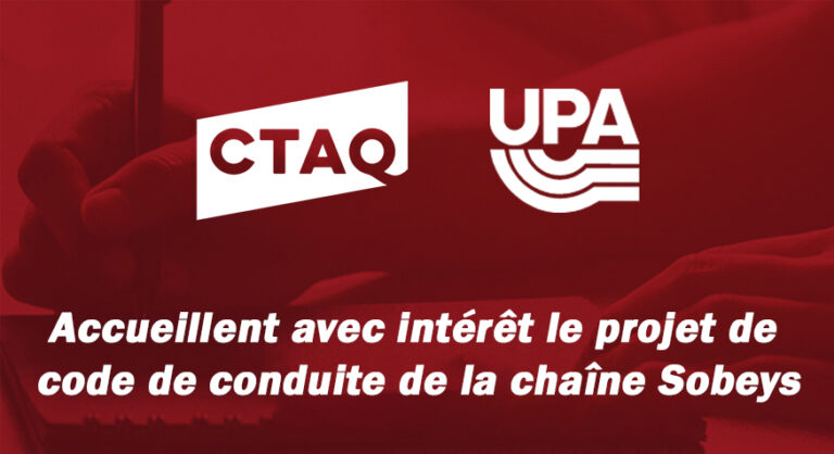 Communiqué CTAQ UPA Projet code de conduite Sobeys